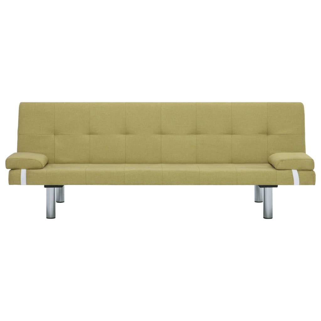 vidaXL Разтегателен диван с две възглавници, зелен, полиестер