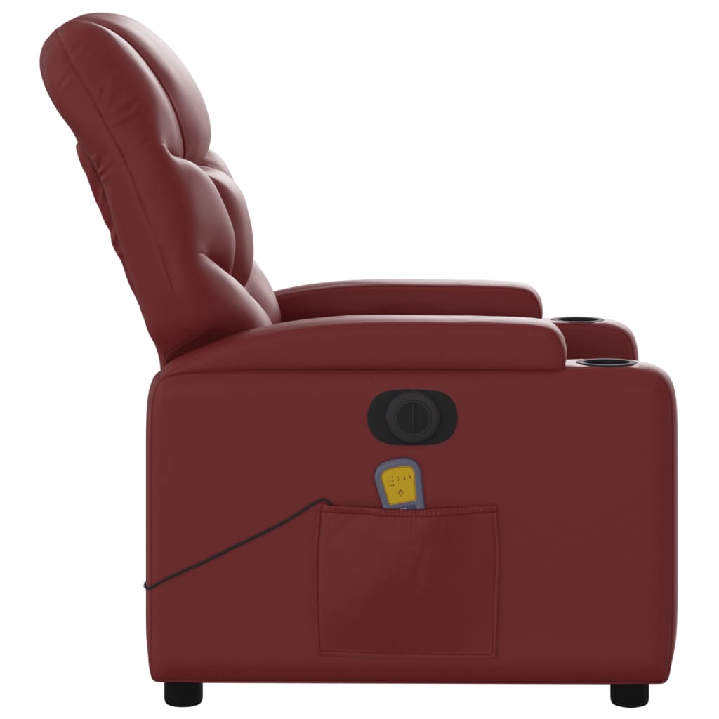 vidaXL Електрически масажен накланящ стол виненочервен изкуствена кожа