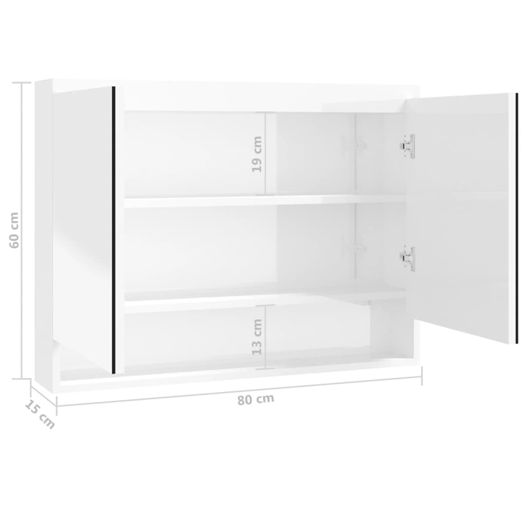 vidaXL Шкаф с огледало за баня, 80x15x60 см, МДФ, сияйно бяло