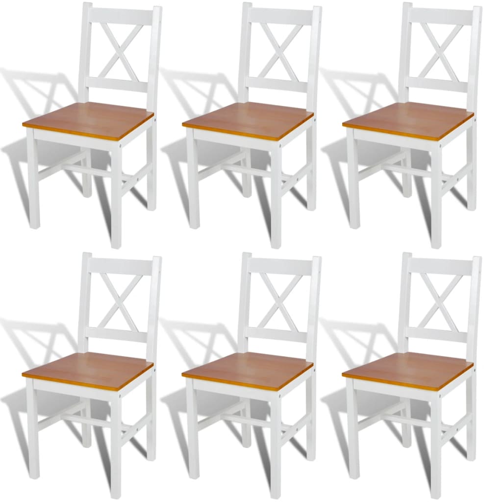 vidaXL Трапезни столове, 6 бр, бели, борова дървесина