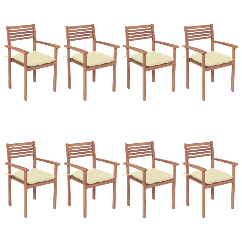 vidaXL Стифиращи градински столове с възглавници 8 бр тик масив
