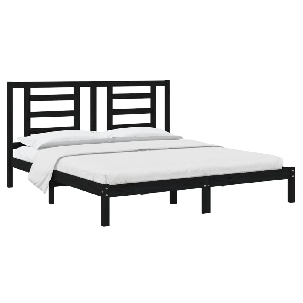 vidaXL Рамка за легло, черна, дърво масив, 180x200 cм, Super King