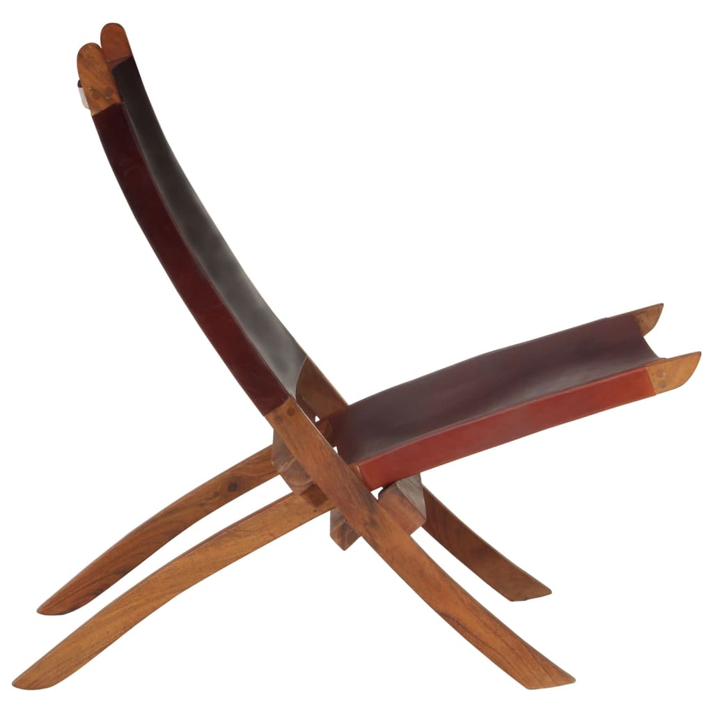 vidaXL Сгъваем релаксиращ стол, тъмнокафяв, естествена кожа