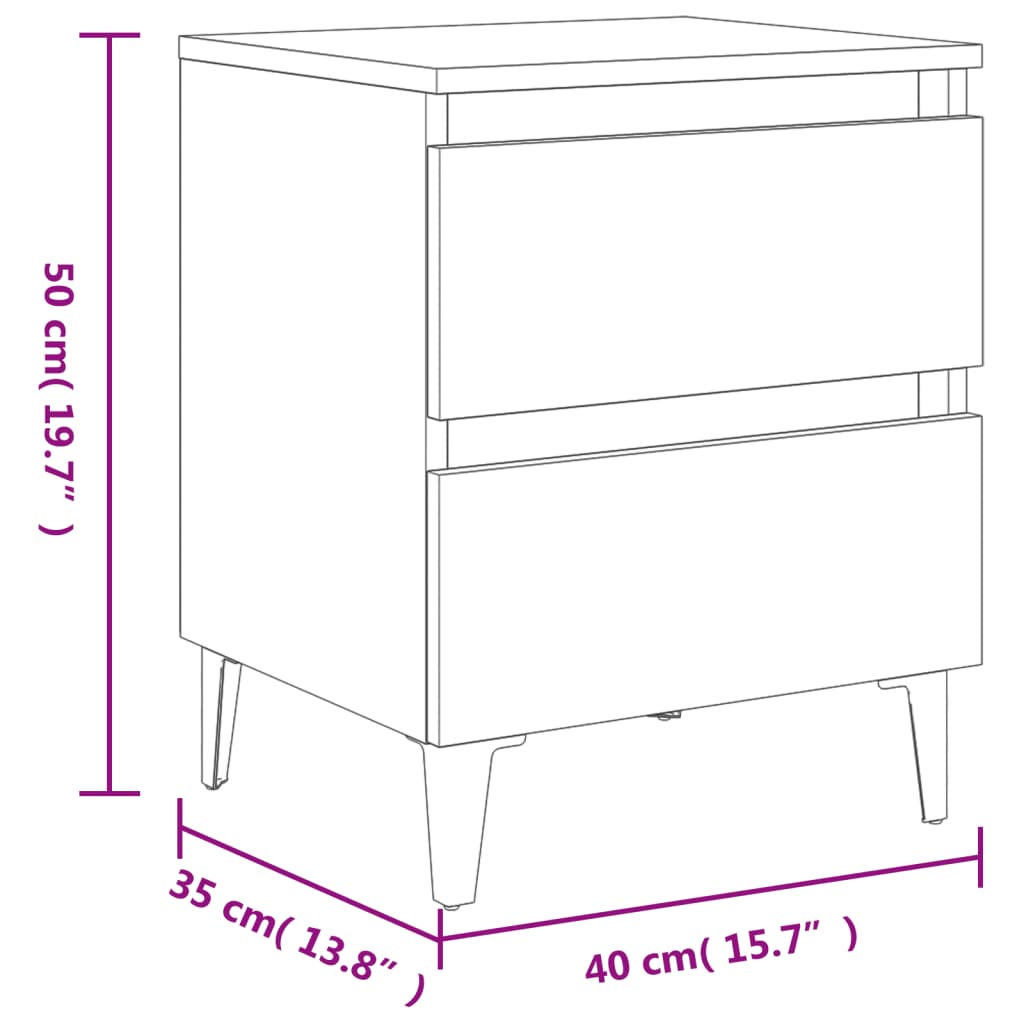 vidaXL Нощно шкафче с метални крака, опушен дъб, 40x35x50 см