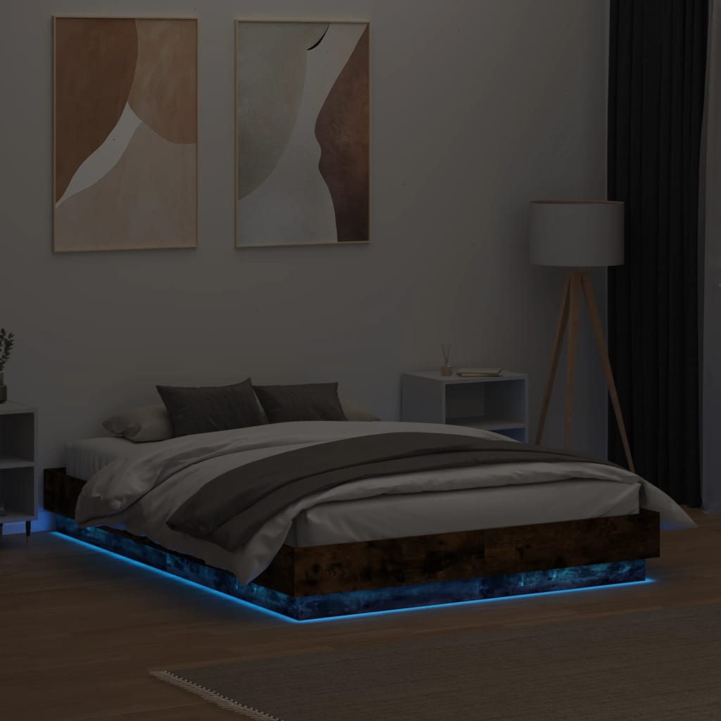 vidaXL Рамка за легло с LED осветление, опушен дъб, 120x190 см