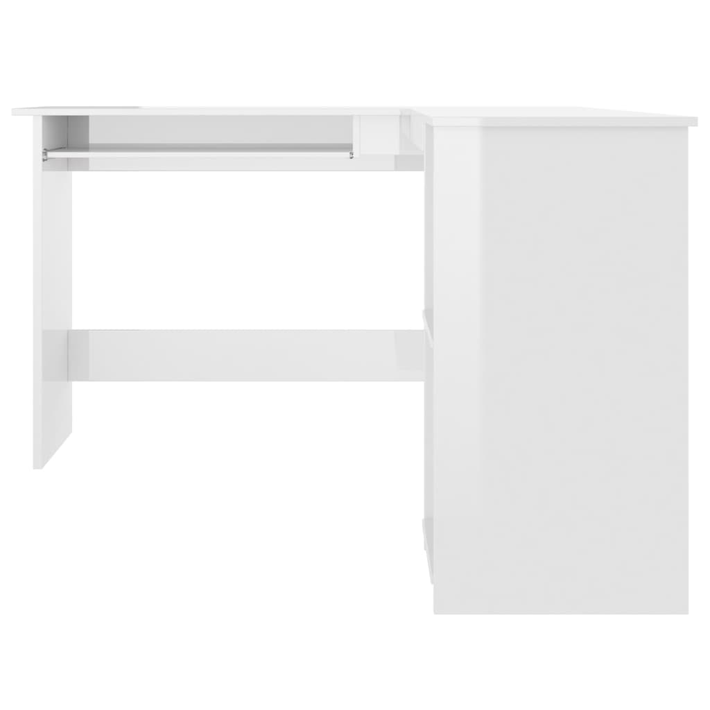 vidaXL Г-образно ъглово бюро, бял силен гланц, 120x140x75 см, ПДЧ