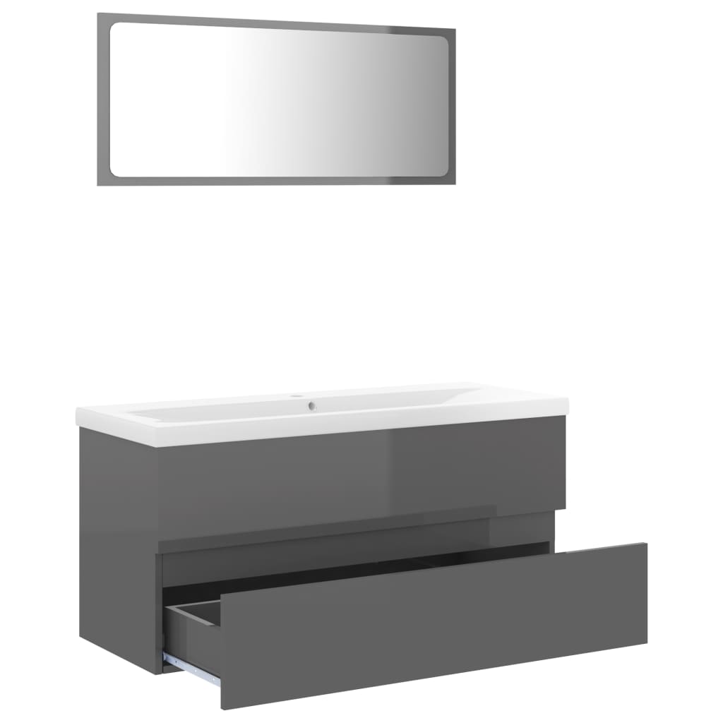 vidaXL Комплект мебели за баня, сив гланц, ПДЧ