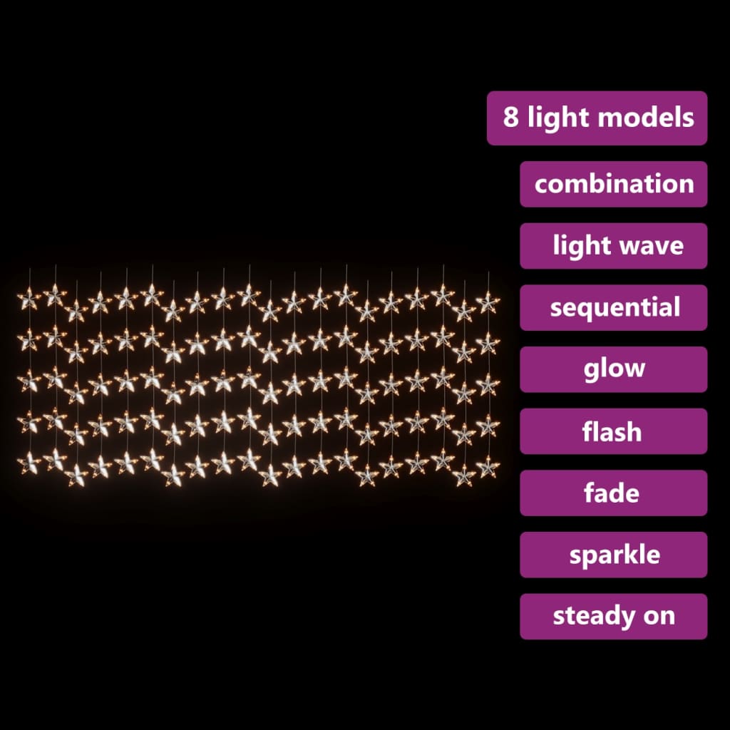 vidaXL LED завеса от светещи звезди, 500 LED, топло бяло, 8 режима