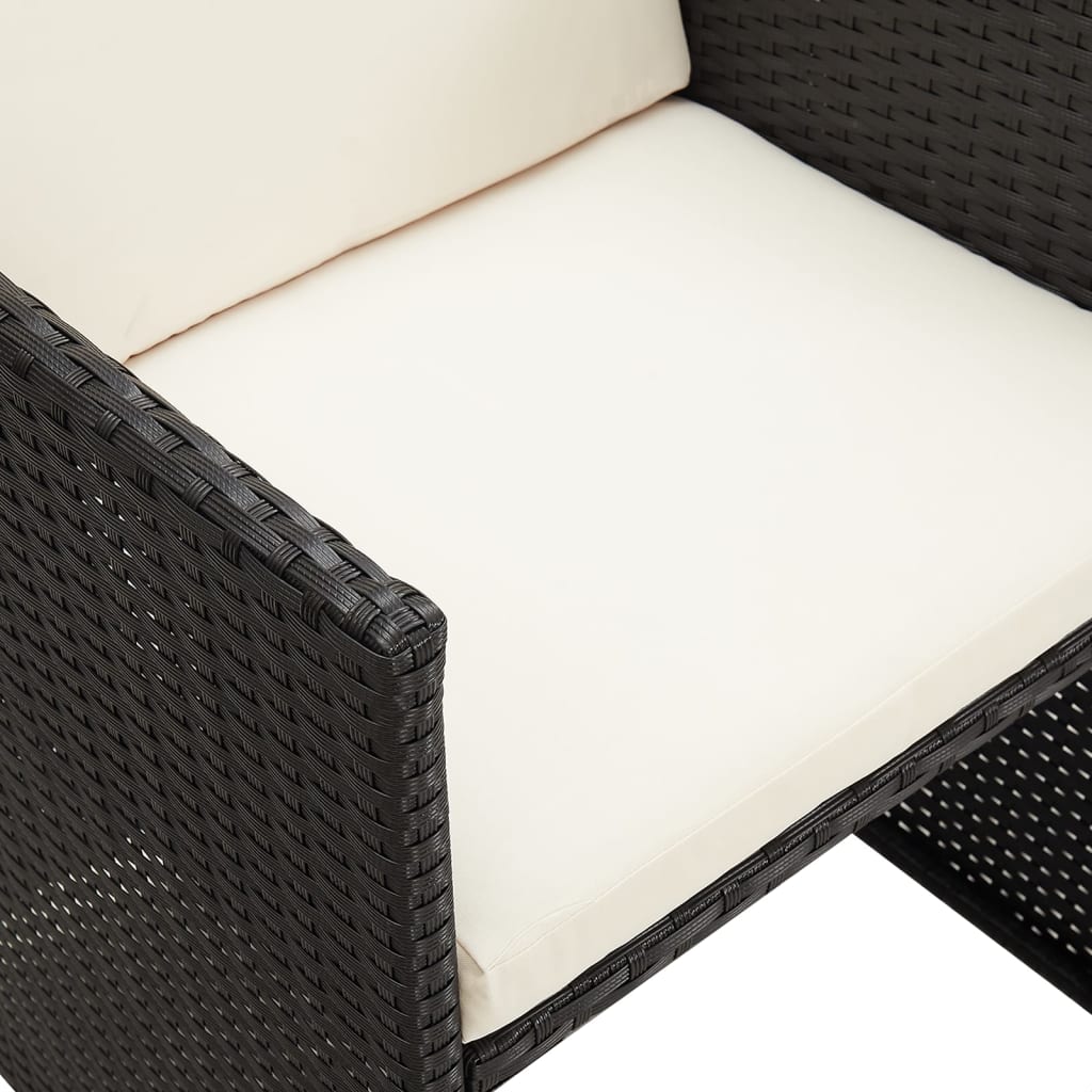 vidaXL Градински трапезни столове с възглавници 4 бр черни полиратан