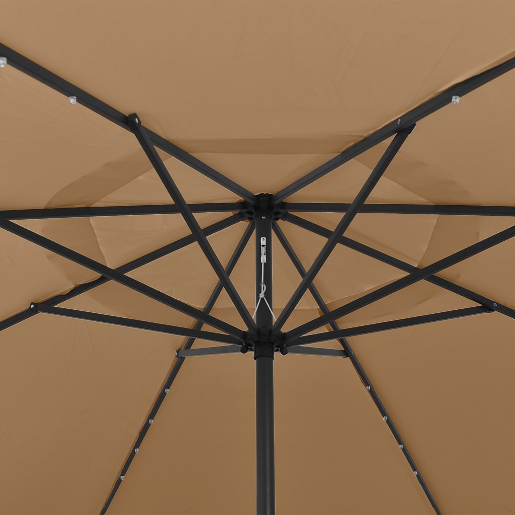 vidaXL Градински чадър с LED лампички и метален прът, 400 см, таупе