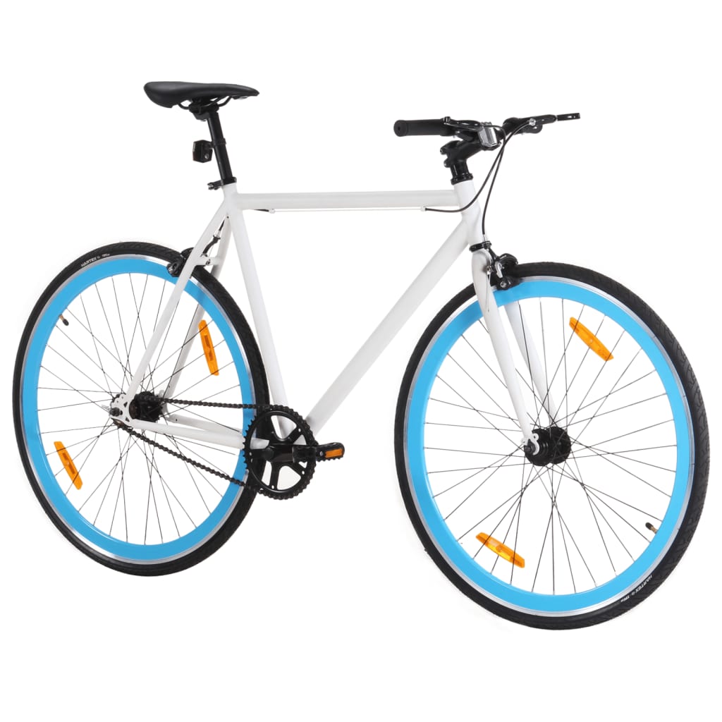 vidaXL Велосипед с фиксирана предавка, бяло и синьо, 700c, 51 см