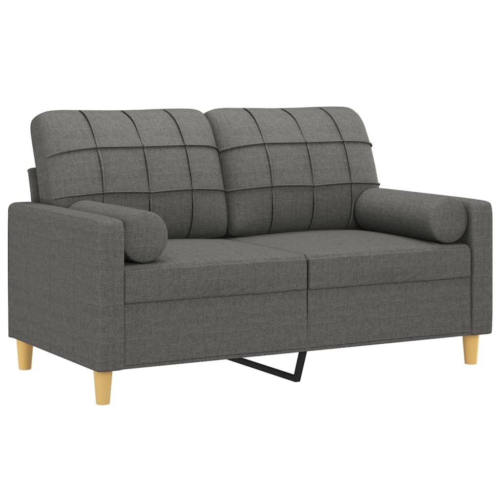 vidaXL 2-местен диван с декоративни възглавници тъмносив 120 см плат