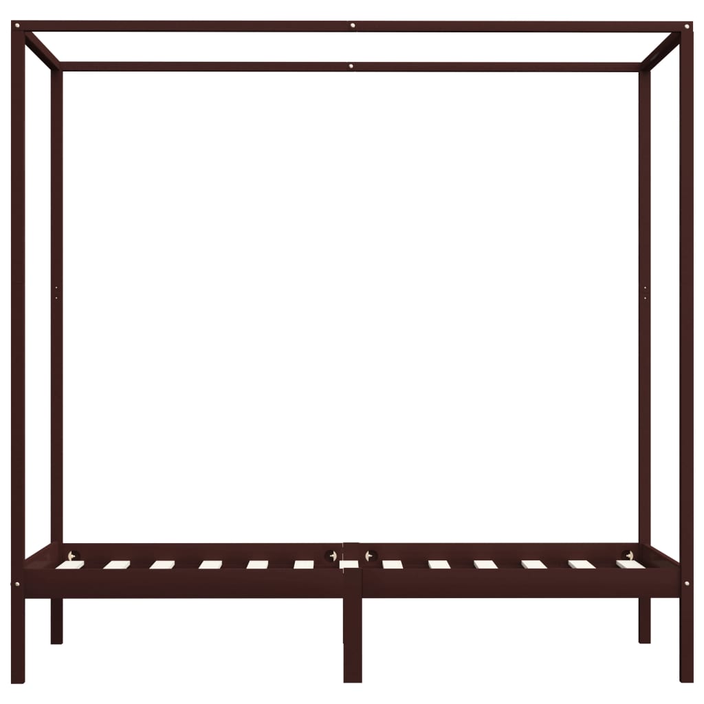 vidaXL Рамка за легло с балдахин, тъмнокафява, бор масив, 100x200 см