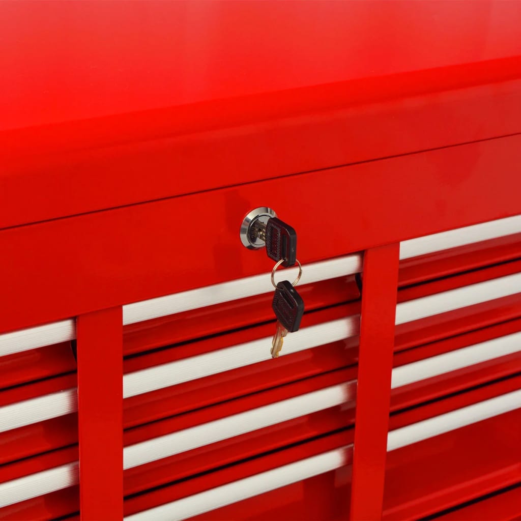 vidaXL Количка за инструменти с кутия и 6 чекмеджета, стомана, червена