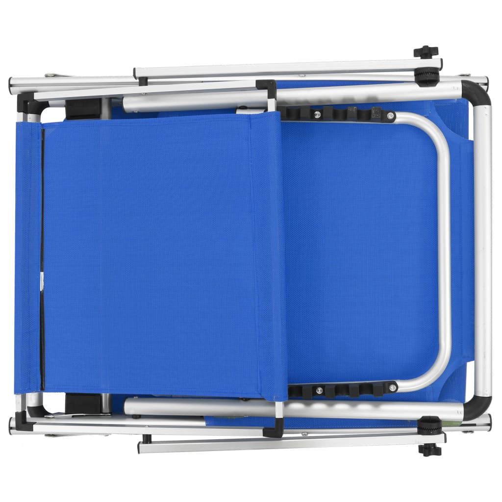 vidaXL Сгъваем шезлонг със сенник, алуминий и textilene, син