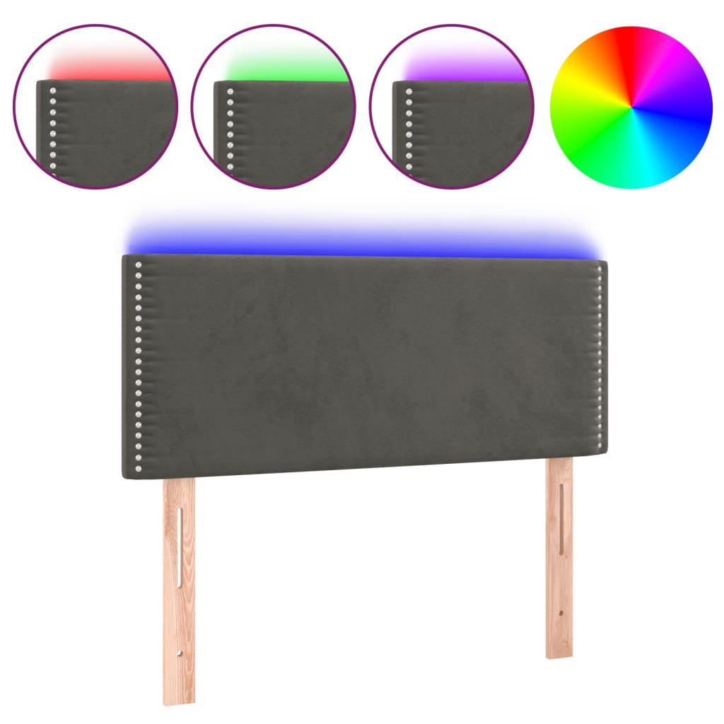 vidaXL LED горна табла за легло, тъмносива, 80x5x78/88 см, кадифе