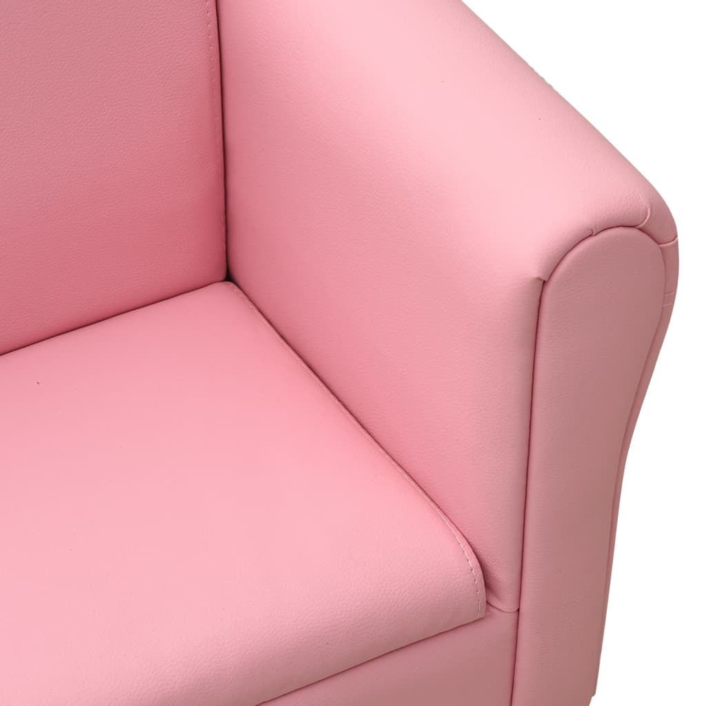 vidaXL Детски диван с табуретка, розов, изкуствена кожа