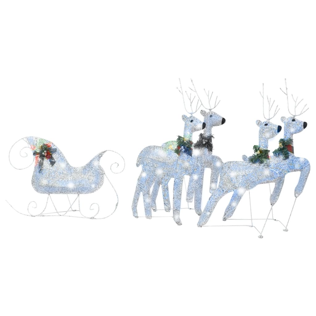 vidaXL Коледна украса елен и шейна, 100 LED, за открито, сребристо