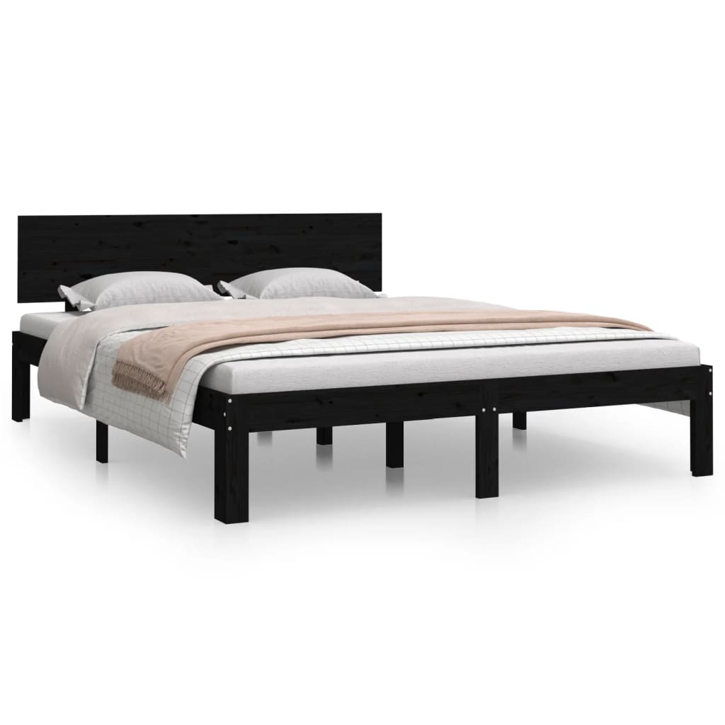 vidaXL Рамка за легло, черна, бор масив, 140x190 см