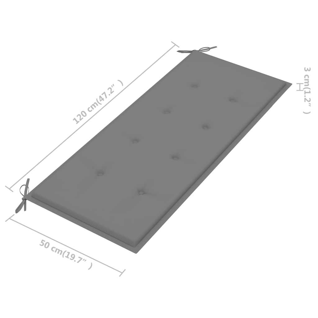 vidaXL Градинска пейка със сиво шалте, 120 см, тик масив
