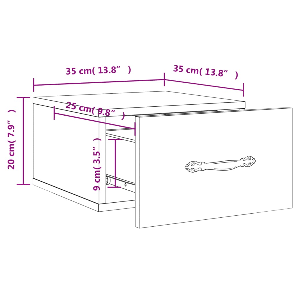 vidaXL Нощни шкафчета за стенен монтаж, 2 бр, сонома дъб, 35x35x20 см