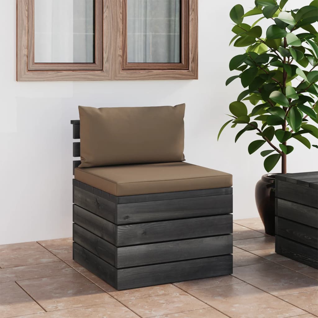 vidaXL Градински палетен среден диван с възглавници, борова дървесина