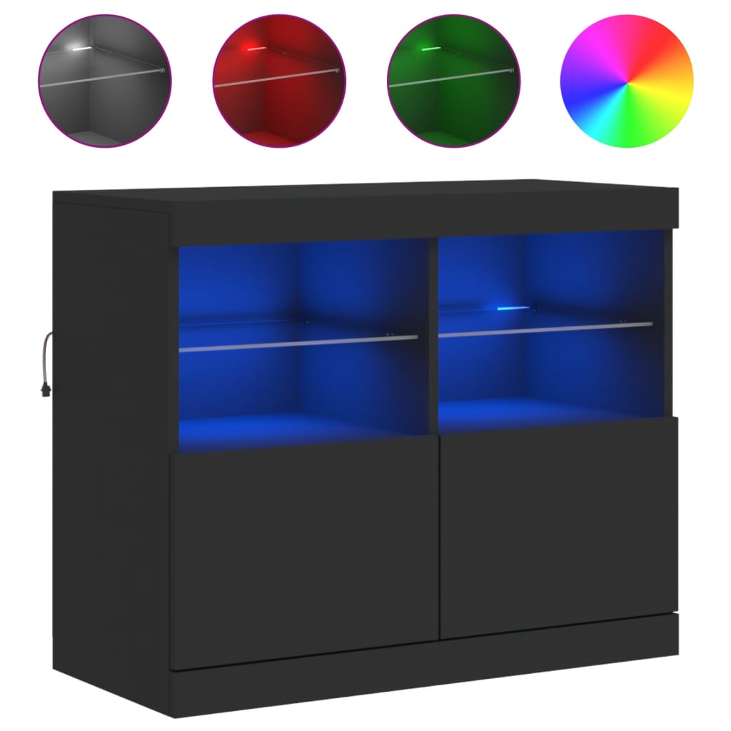 vidaXL Сайдборд с LED светлини, черен, 81x37x67 см