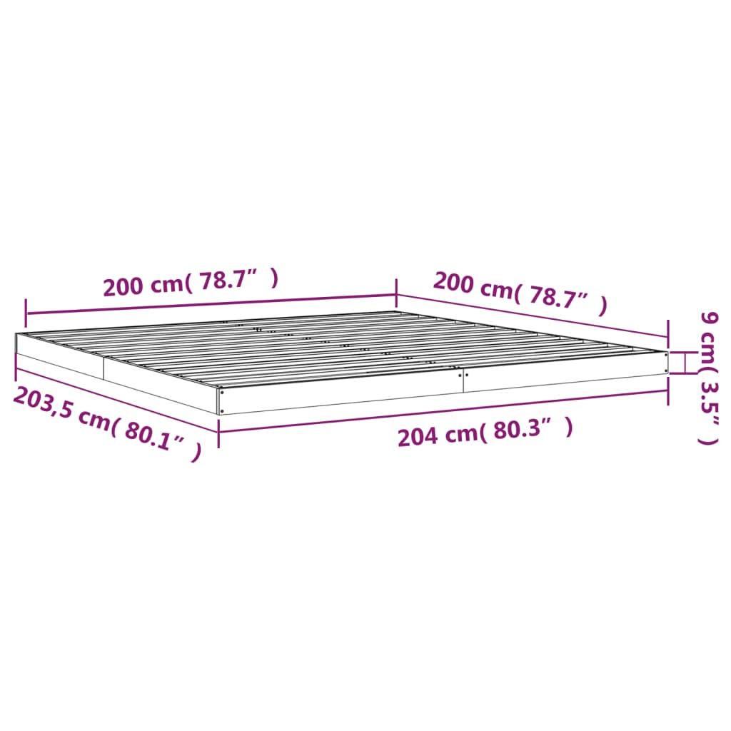vidaXL Рамка за легло, 200х200 см, бор масив