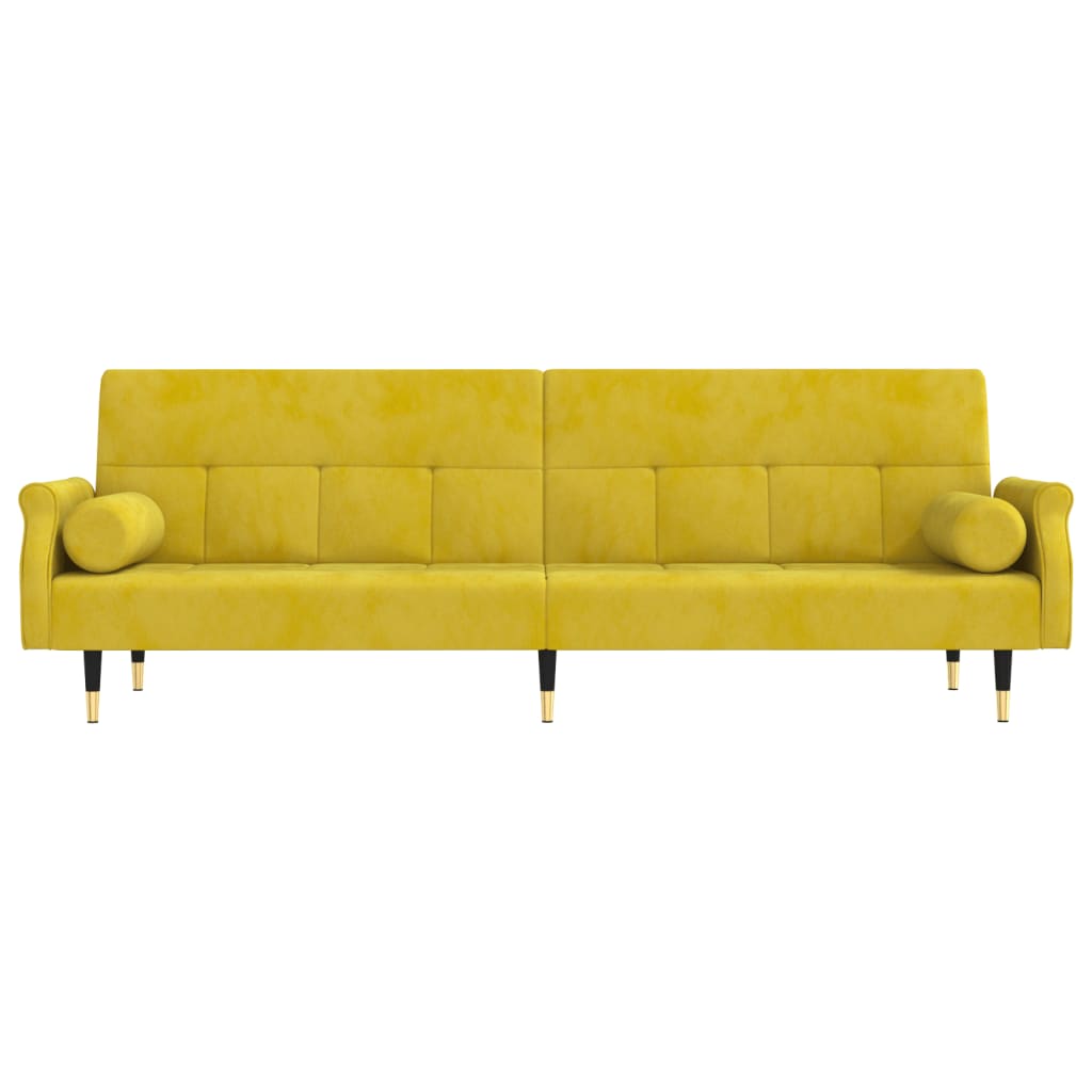 vidaXL Разтегателен диван с възглавници, жълт, кадифе