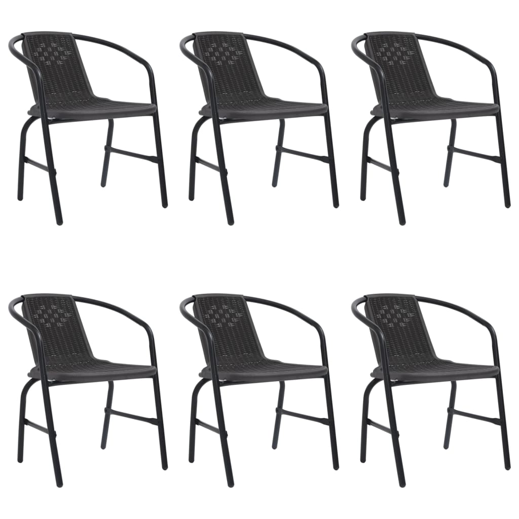 vidaXL Градински столове, 6 бр, пластмасов ратан и стомана, 110 кг