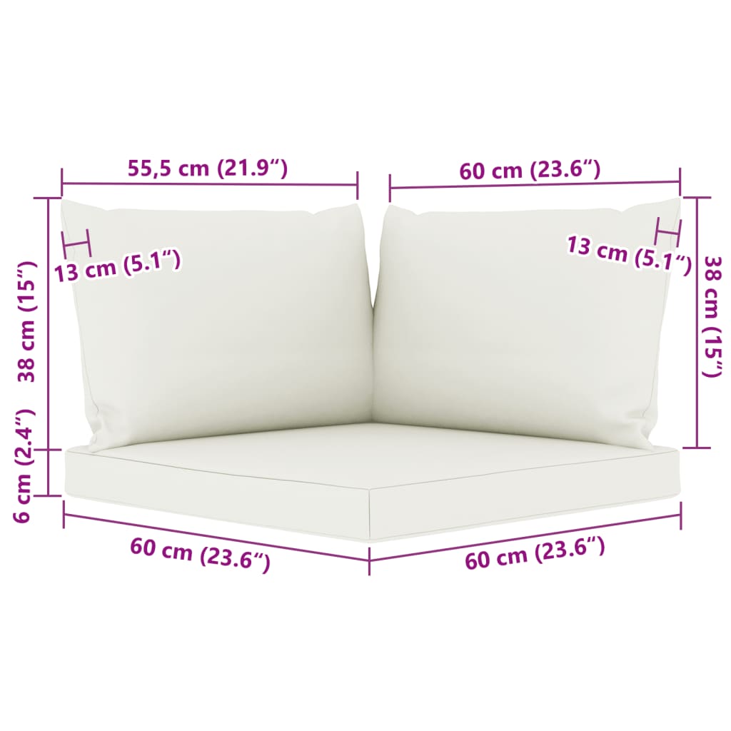 vidaXL Градински 3-местен диван от палети с кремави възглавници бор