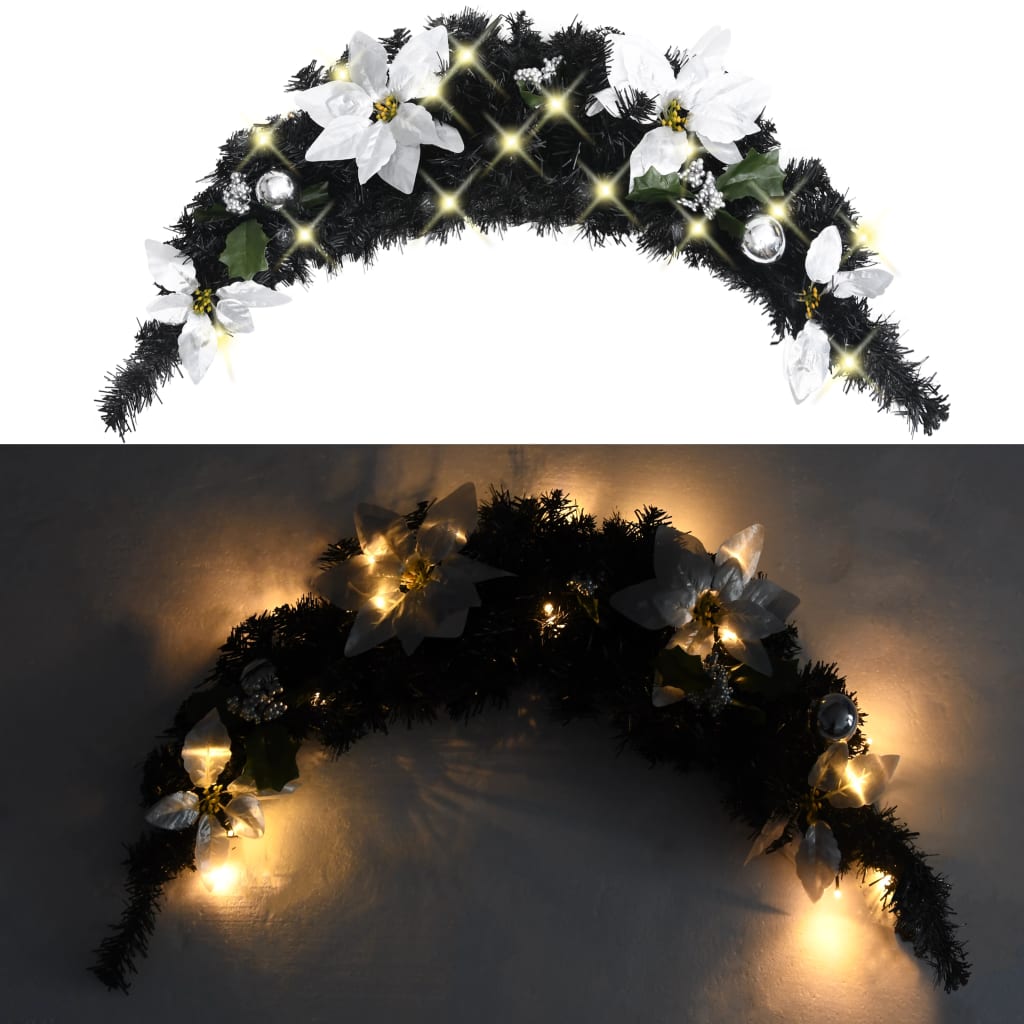 vidaXL Коледна арка с LED лампички, черна, 90 см, PVC
