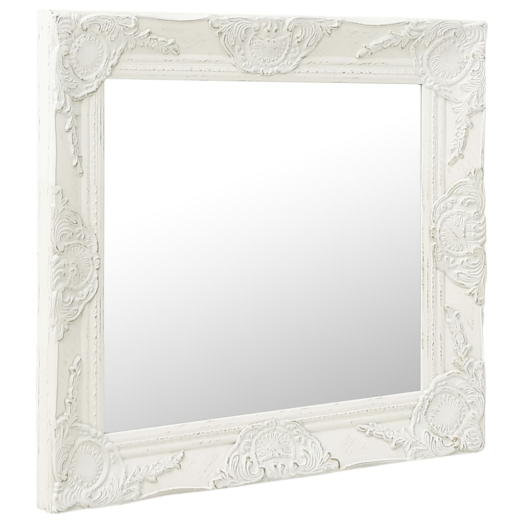 vidaXL Стенно огледало, бароков стил, 50x50 см, бяло