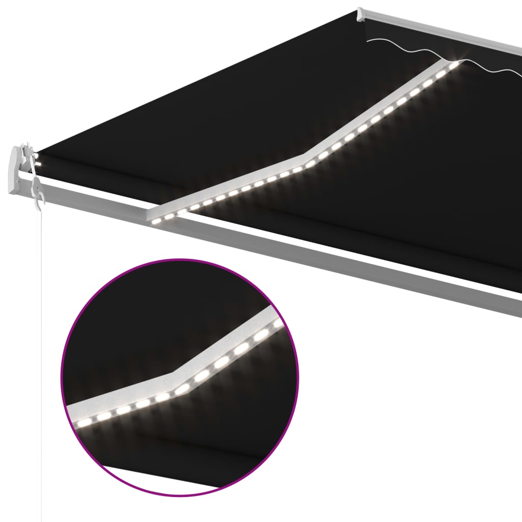 vidaXL Ръчно прибиращ се сенник с LED, 5x3,5 м, антрацит