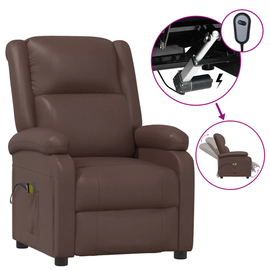 vidaXL Електрически масажен стол,кафяво, изкуствена кожа