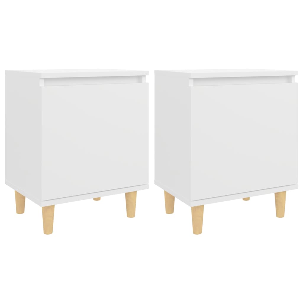 vidaXL Нощни шкафчета с крака от дървен масив 2 бр бели 40x30x50 см