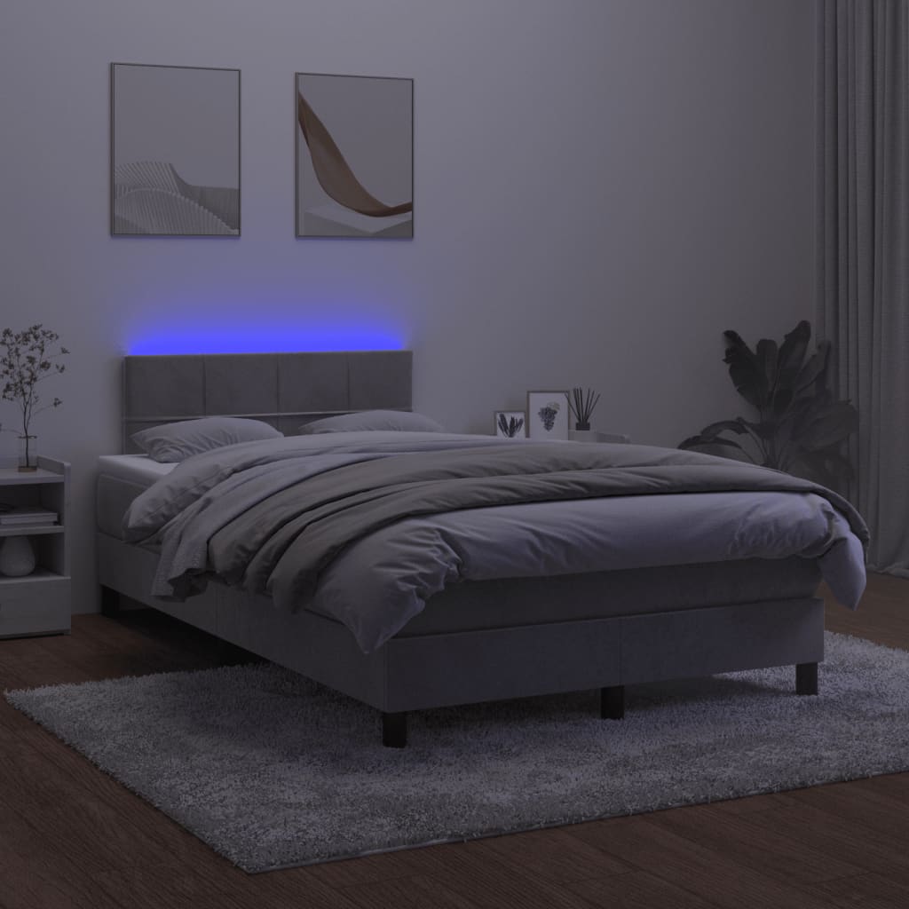 vidaXL Боксспринг легло с матрак и LED, светлосиво, 120x190 см, кадифе