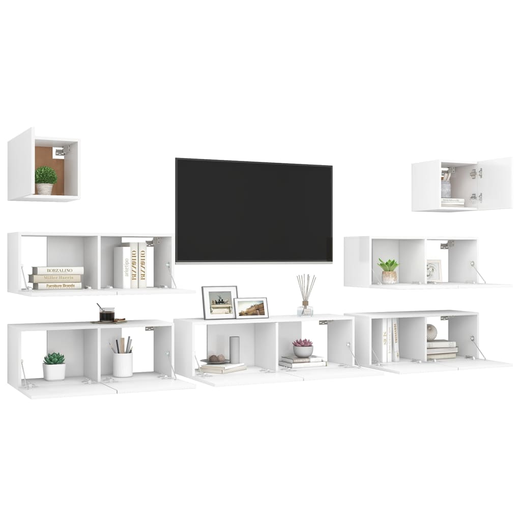 vidaXL Комплект ТВ шкафове от 7 части, бял, ПДЧ