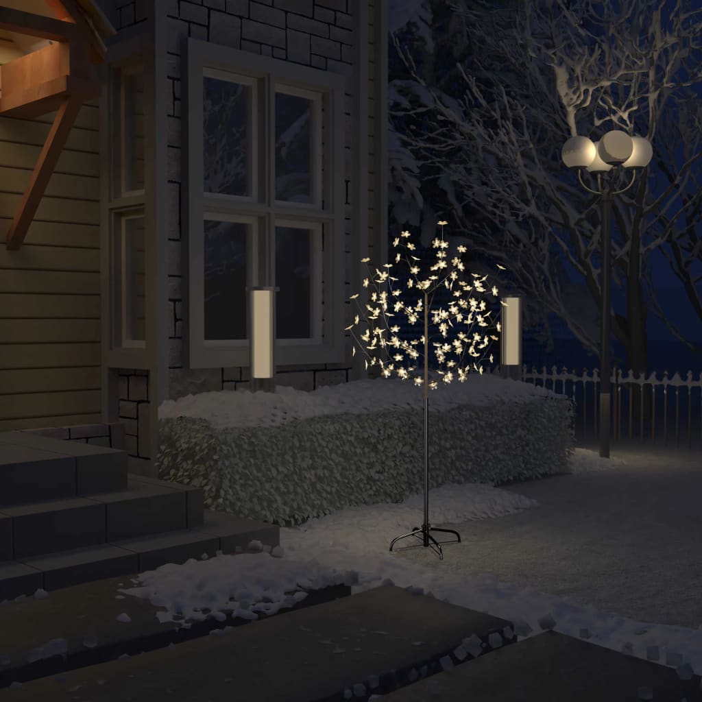 vidaXL Коледно дърво, 120 LED топло бeли, разцъфнала череша, 150 см