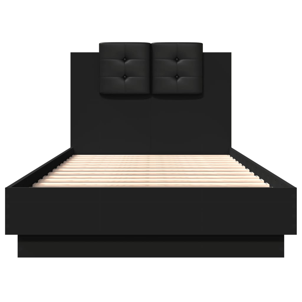vidaXL Рамка за легло с горна табла и LED осветление, черна, 75x190 см