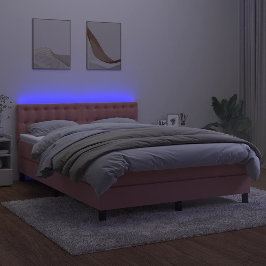 vidaXL Боксспринг легло с матрак и LED, розово, 140x200 см, кадифе