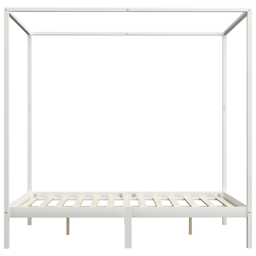 vidaXL Рамка за легло балдахин и 4 чекмеджета бяла бор масив 180x200см
