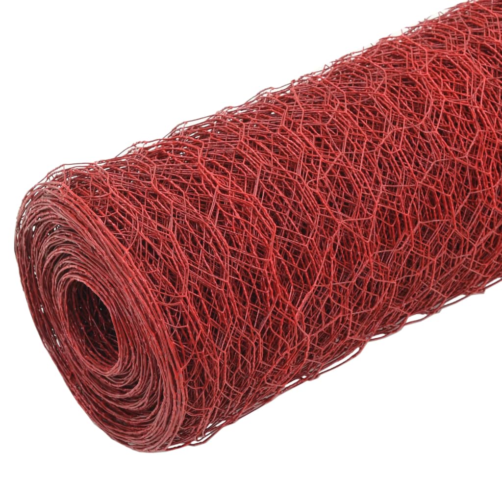 vidaXL Кокошкарска мрежа, стомана с PVC покритие, 25х1,5 м, червена