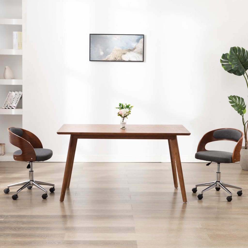 vidaXL Въртящ офис стол, сив, извито дърво и текстил