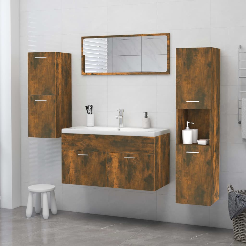vidaXL Шкаф за баня, опушен дъб, 30x30x130 см, инженерно дърво