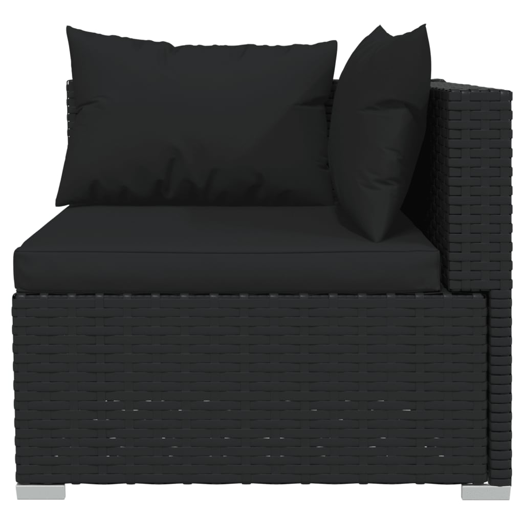 vidaXL Градински комплект с възглавници, 10 части, черен полиратан