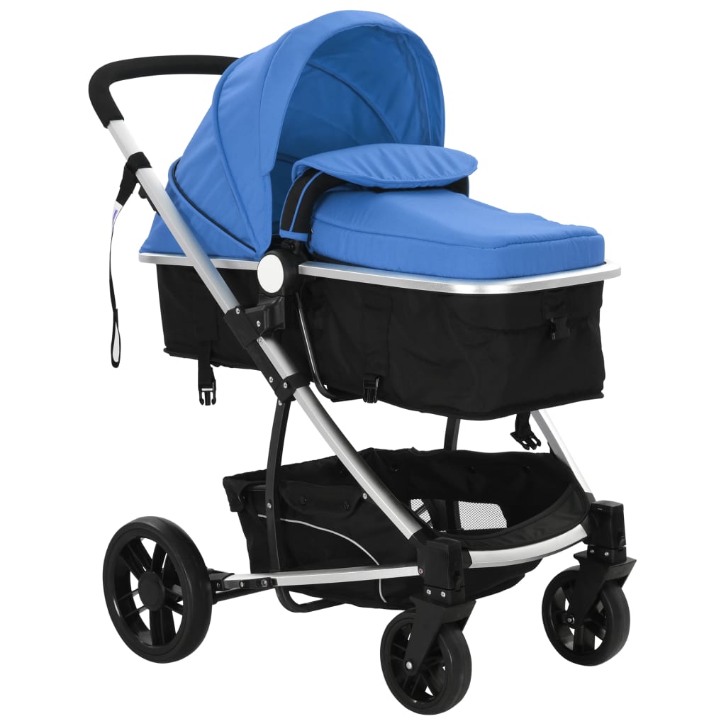 vidaXL Детска/бебешка количка 2-в-1, алуминий, синьо и черно