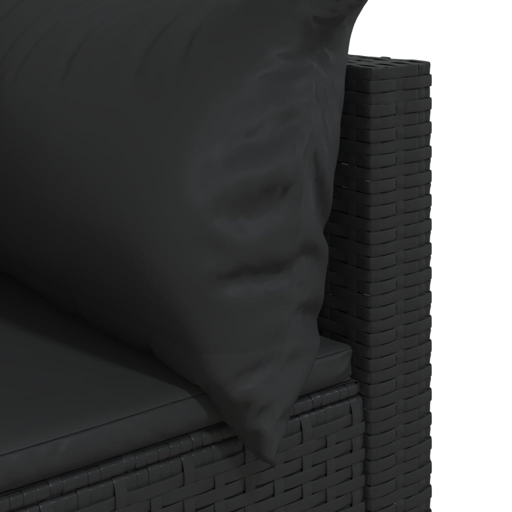 vidaXL Градински лаундж комплект с възглавници 3 части черен полиратан