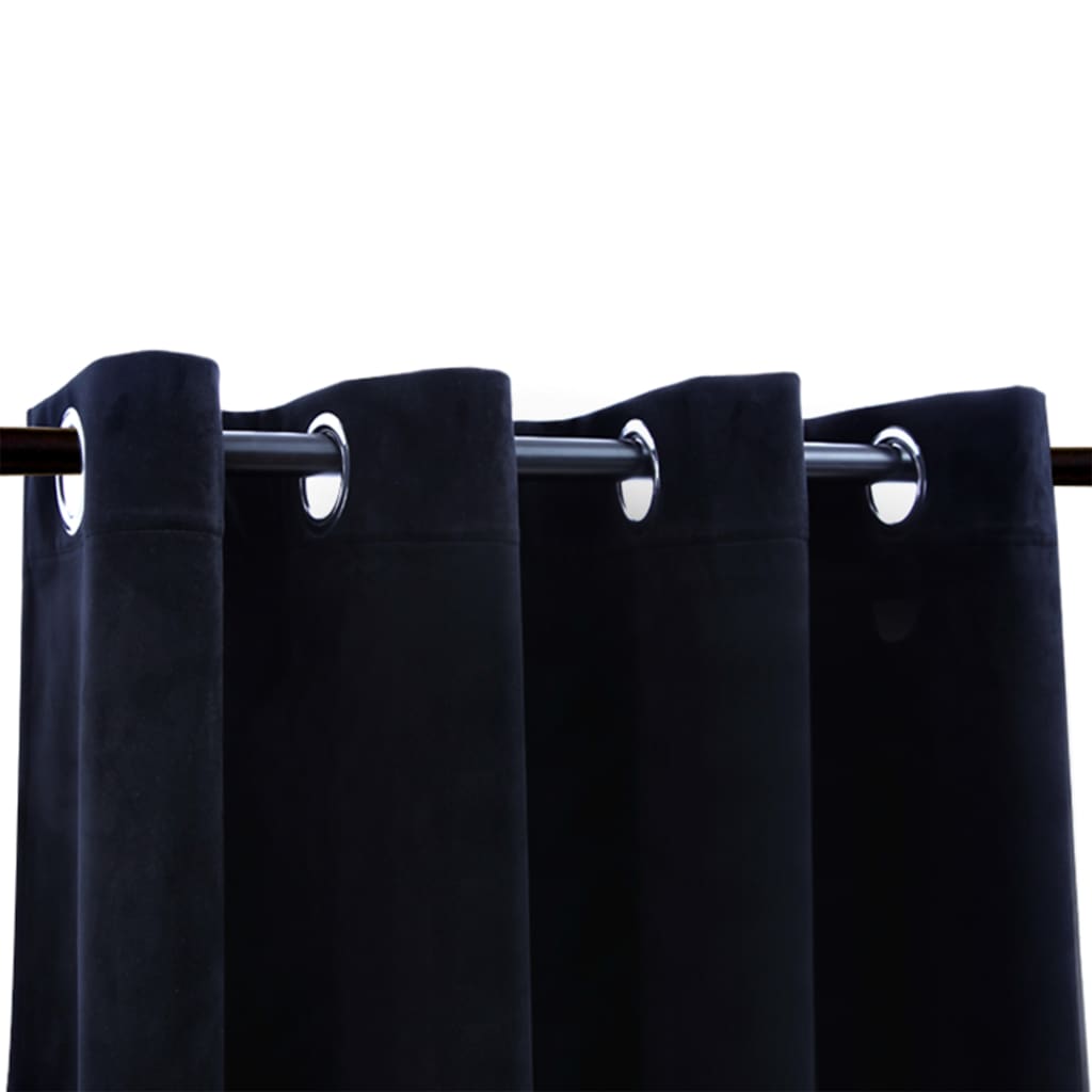 vidaXL Затъмняващи завеси с халки, 2 бр, кадифе, черни, 140x245 см