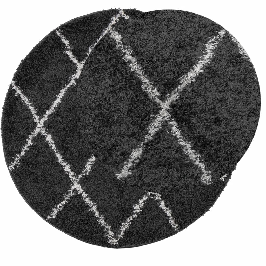 vidaXL Шаги килим с дълъг косъм "PAMPLONA", черно-кремав, Ø 100 см